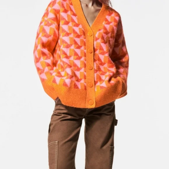 Zara Sweaters Nwt Zara Geometric Jacquard Cardigan Poshmark